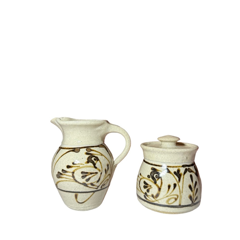 Cornish Hill Pottery Sugar And Creamer Set Handmade Stoneware by Gogi Millner